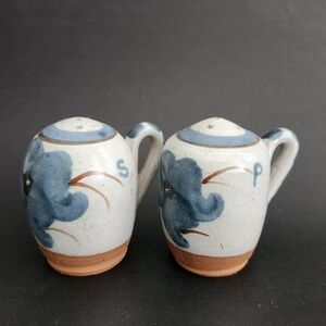 Set of 2 Vintage Hand Painted Pottery Blue Floral Salt and Pepper Shakers